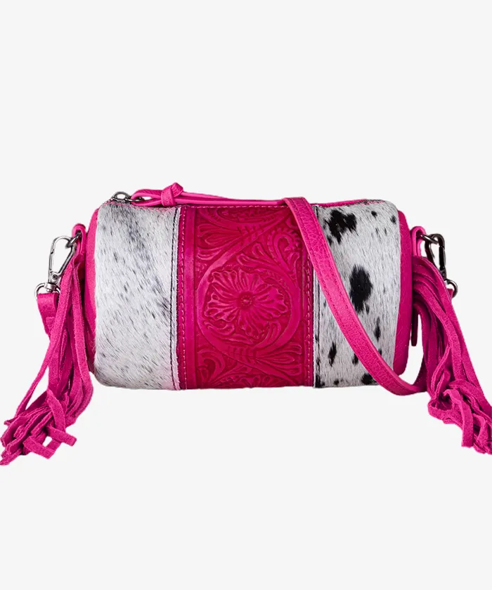 Trinity Ranch Genuine Hair-On Tooled Barrel Crossbody