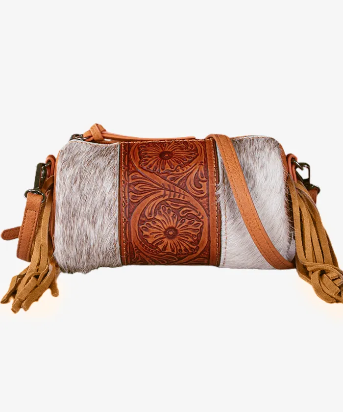 Trinity Ranch Genuine Hair-On Tooled Barrel Crossbody