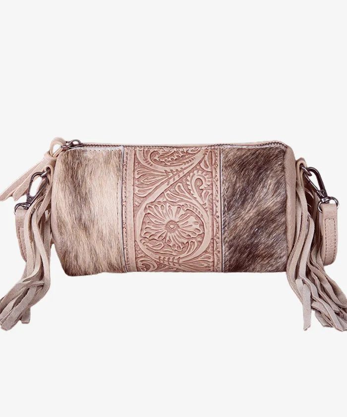 Trinity Ranch Genuine Hair-On Tooled Barrel Crossbody