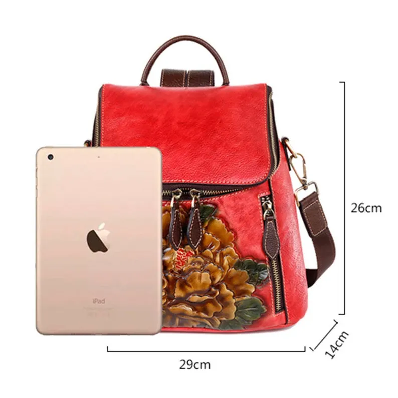 Unique Embossed Floral Leather Leather Backpack for Women