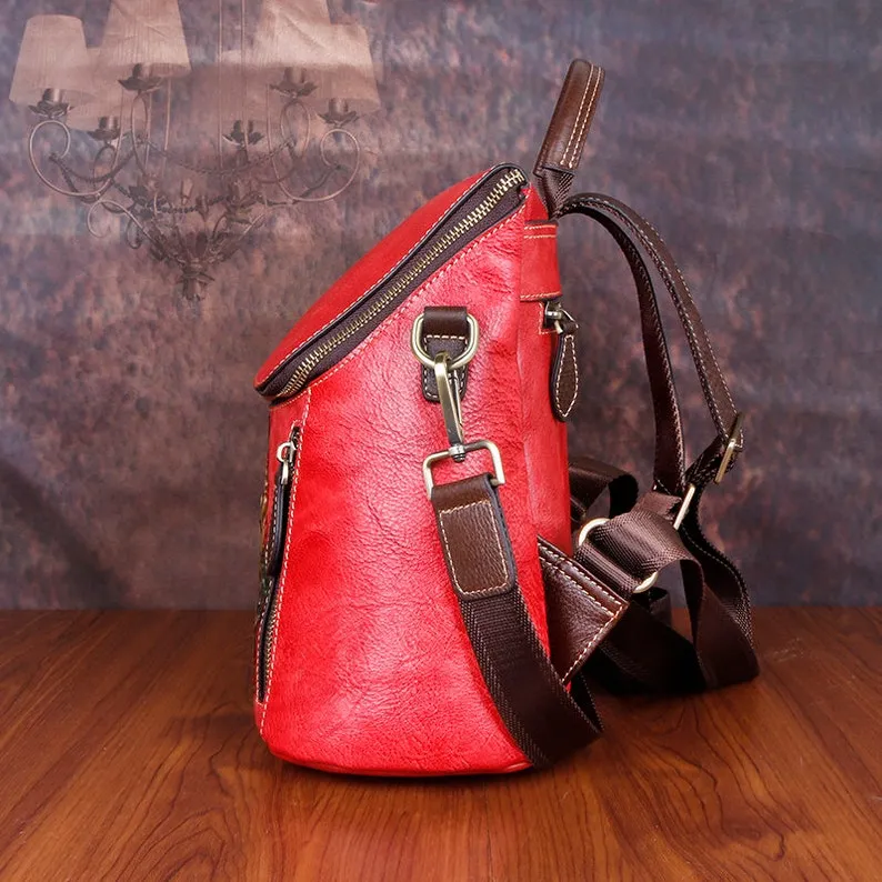 Unique Embossed Floral Leather Leather Backpack for Women