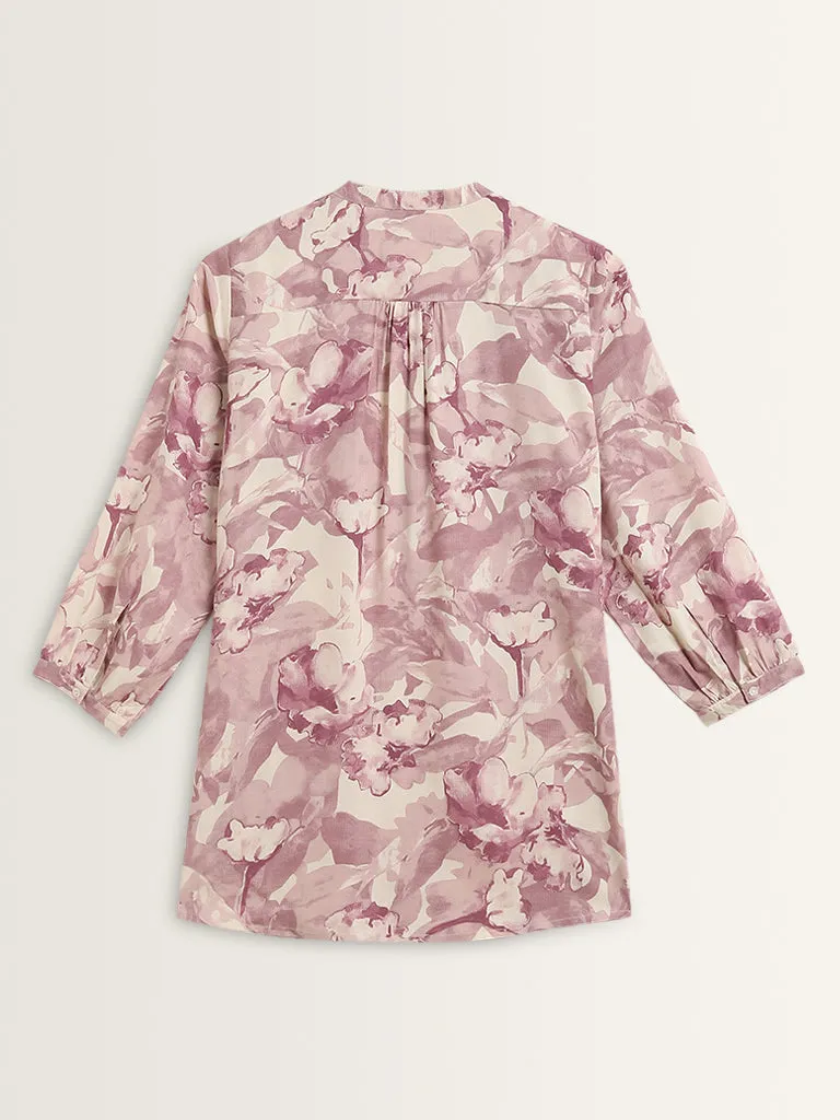 Utsa Lilac Floral Printed A-Line Kurti
