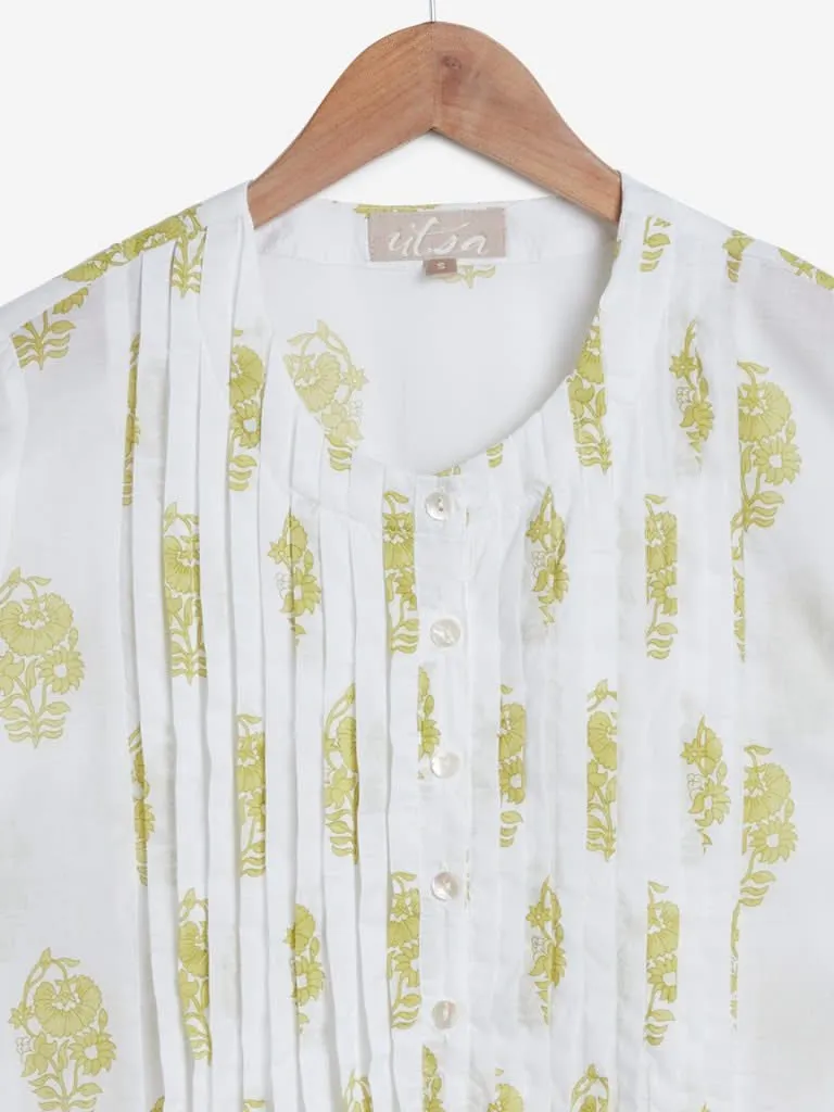 Utsa Lime Floral Printed A-Line Kurta