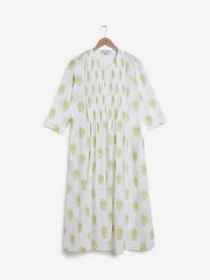 Utsa Lime Floral Printed A-Line Kurta