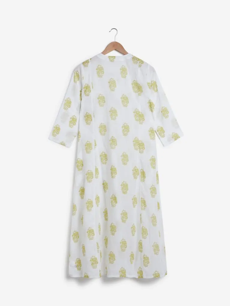Utsa Lime Floral Printed A-Line Kurta
