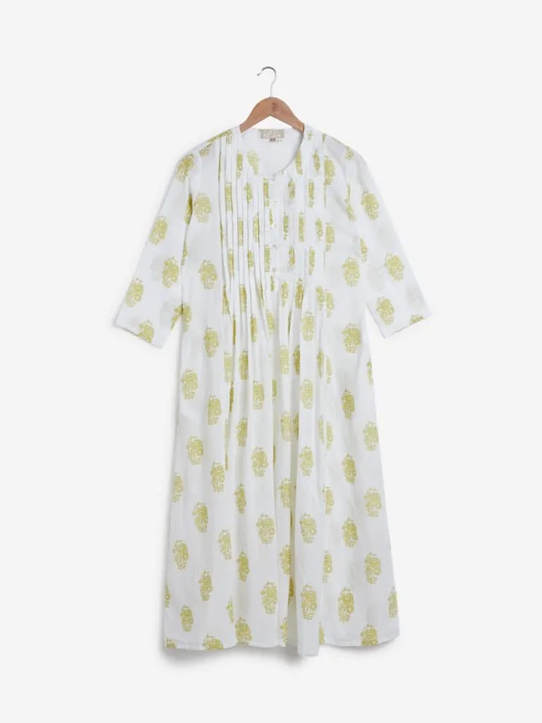 Utsa Lime Floral Printed A-Line Kurta