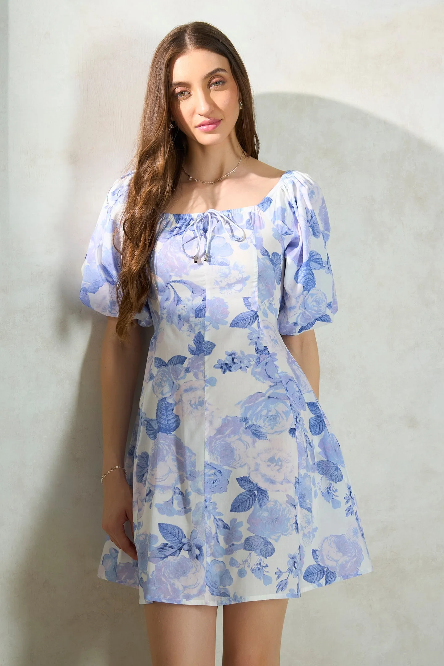 Varidhi|Puffed-Sleeve Floral Dress