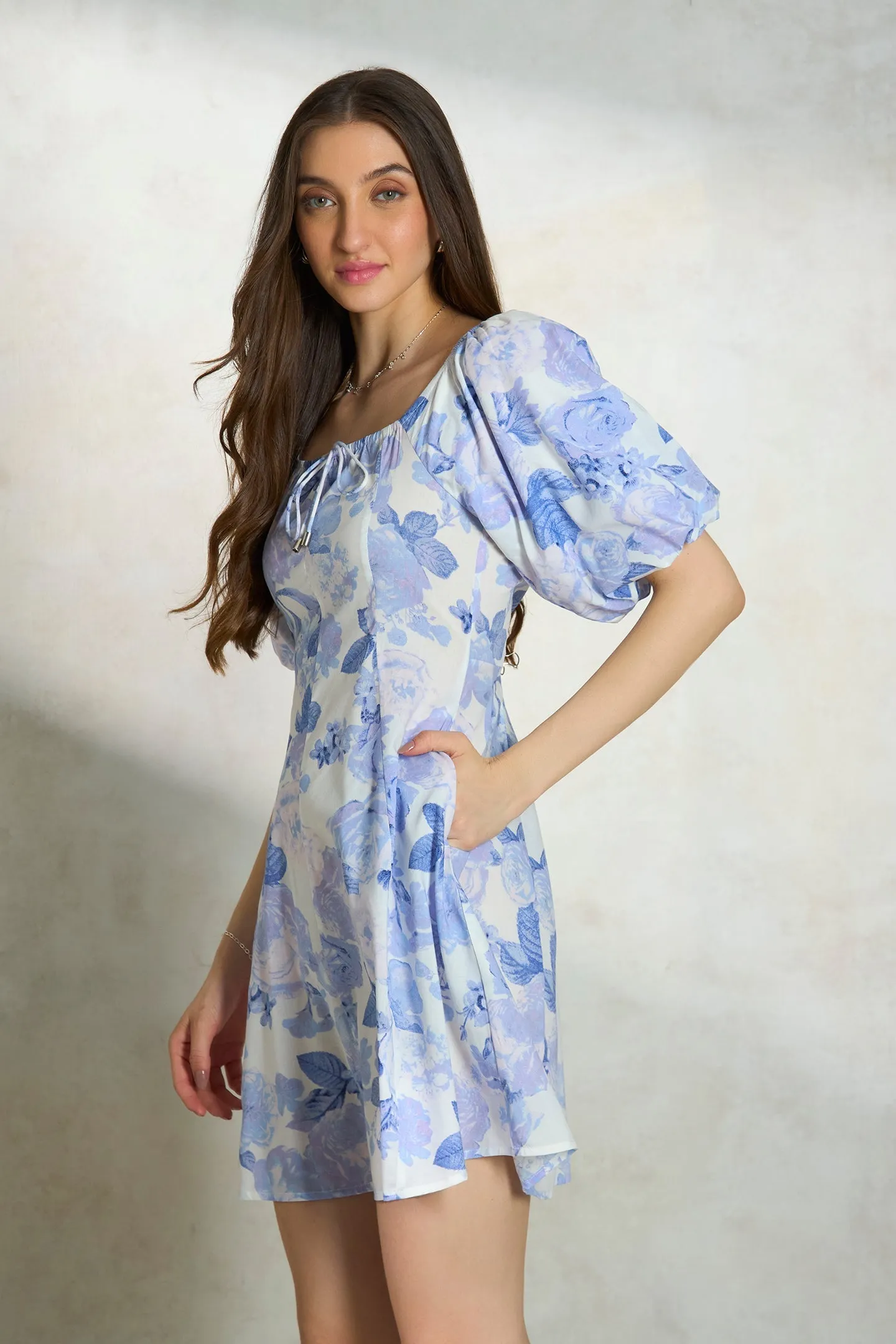Varidhi|Puffed-Sleeve Floral Dress