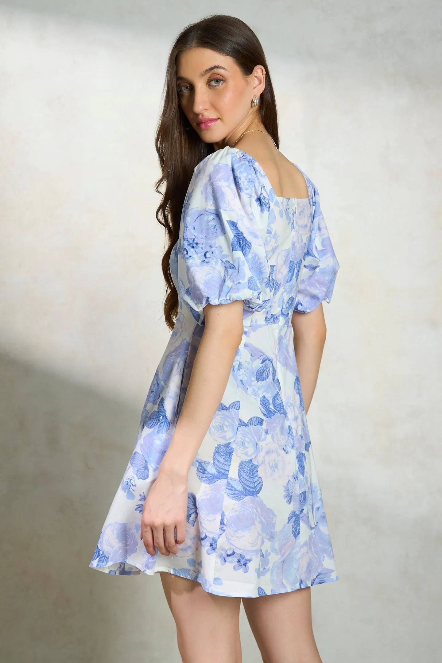 Varidhi|Puffed-Sleeve Floral Dress