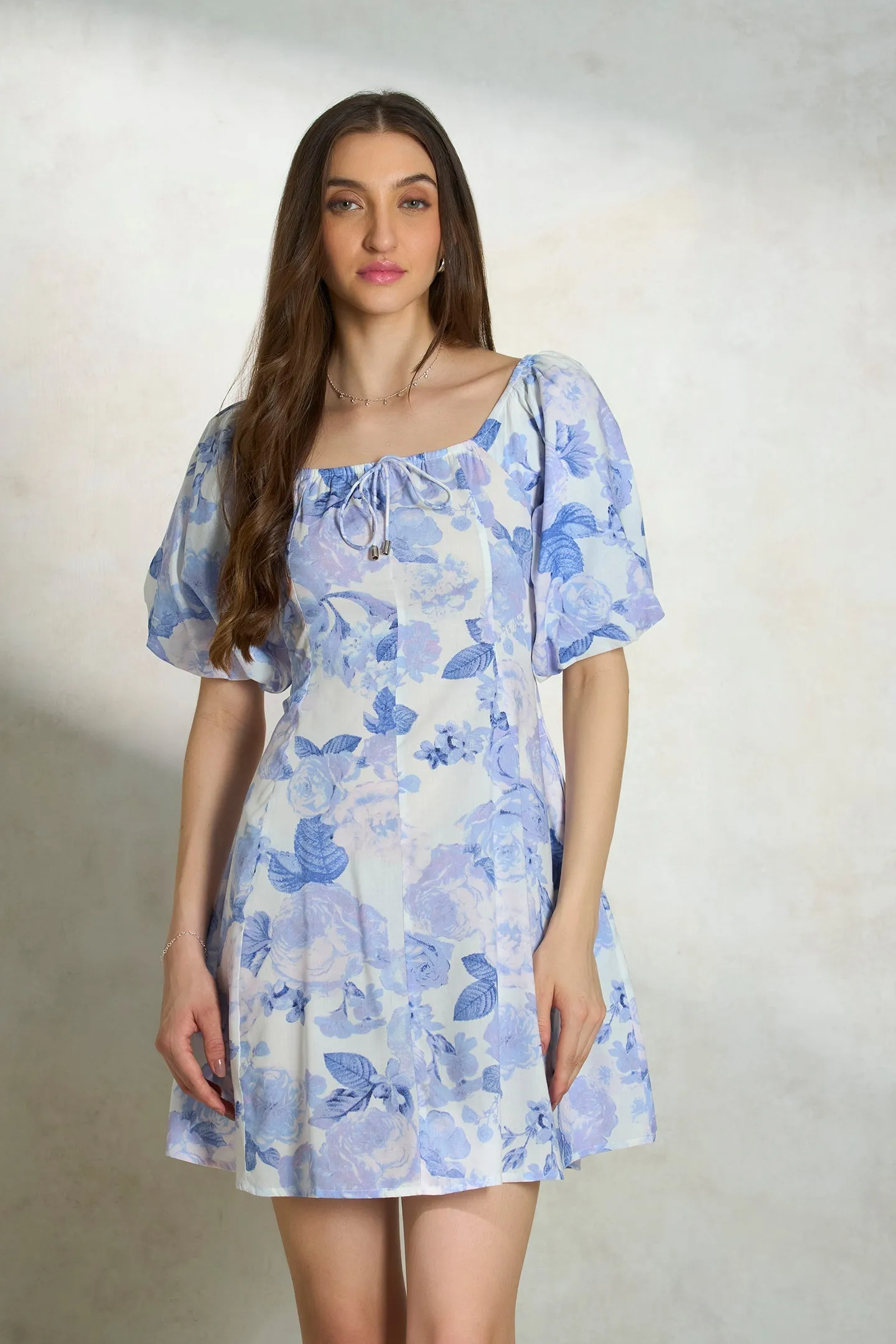 Varidhi|Puffed-Sleeve Floral Dress