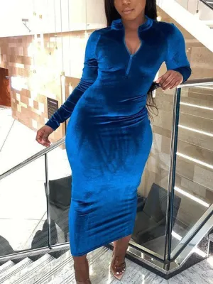 Velvet Turtleneck Graceful Long Sleeve Dress