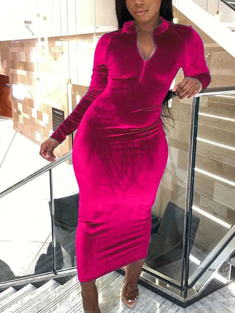 Velvet Turtleneck Graceful Long Sleeve Dress