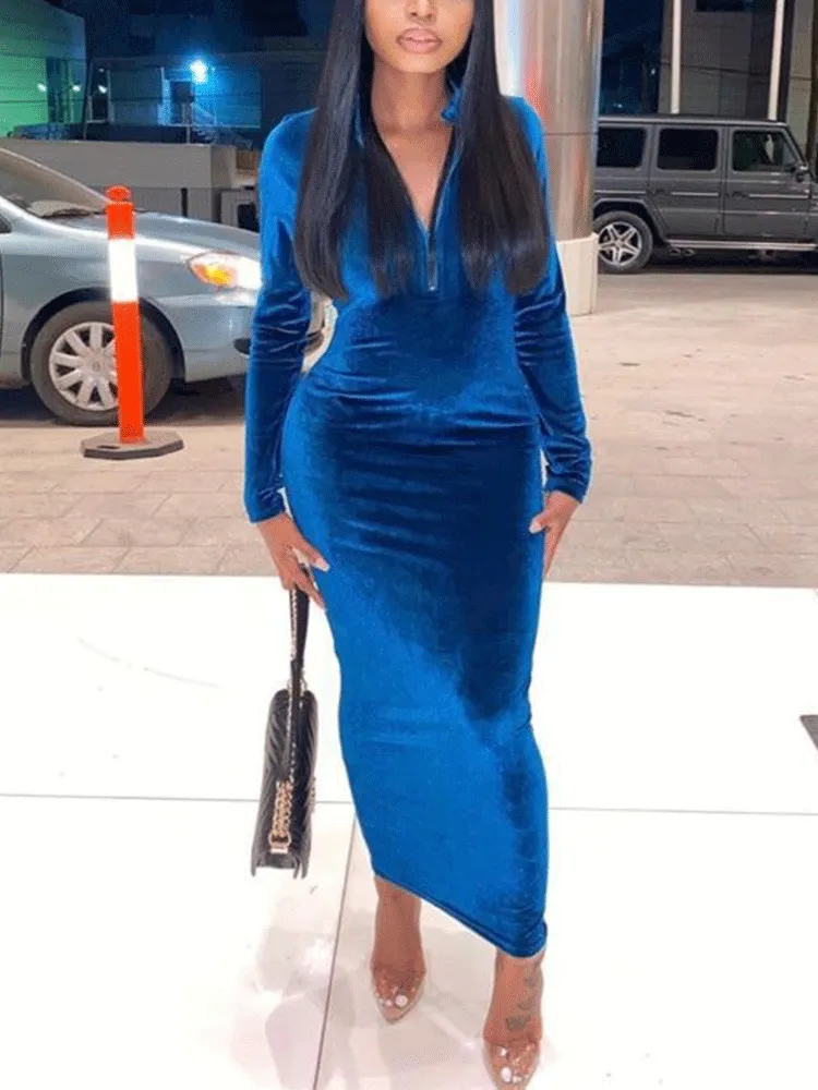 Velvet Turtleneck Graceful Long Sleeve Dress
