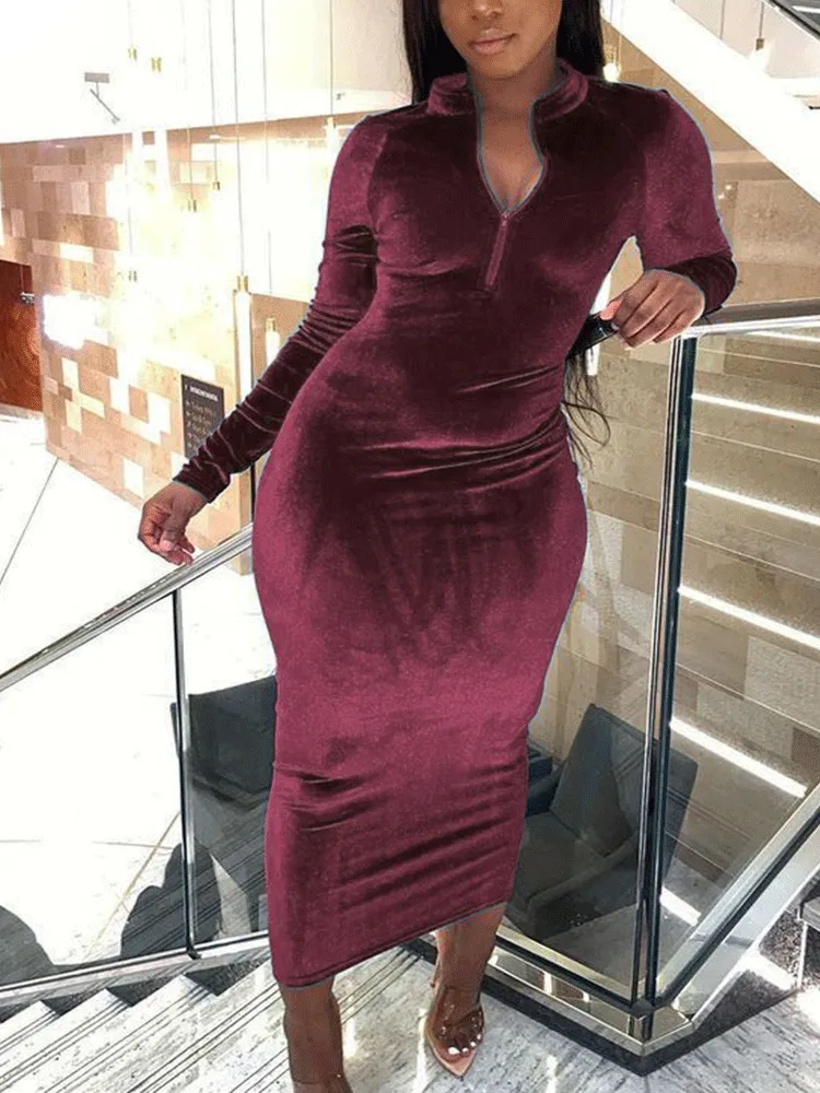 Velvet Turtleneck Graceful Long Sleeve Dress