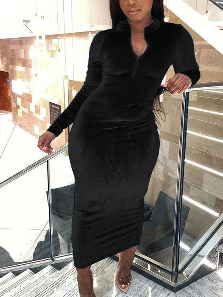 Velvet Turtleneck Graceful Long Sleeve Dress