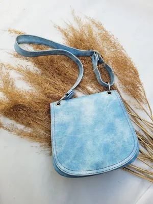 Vintage 70s blue leather saddle bag