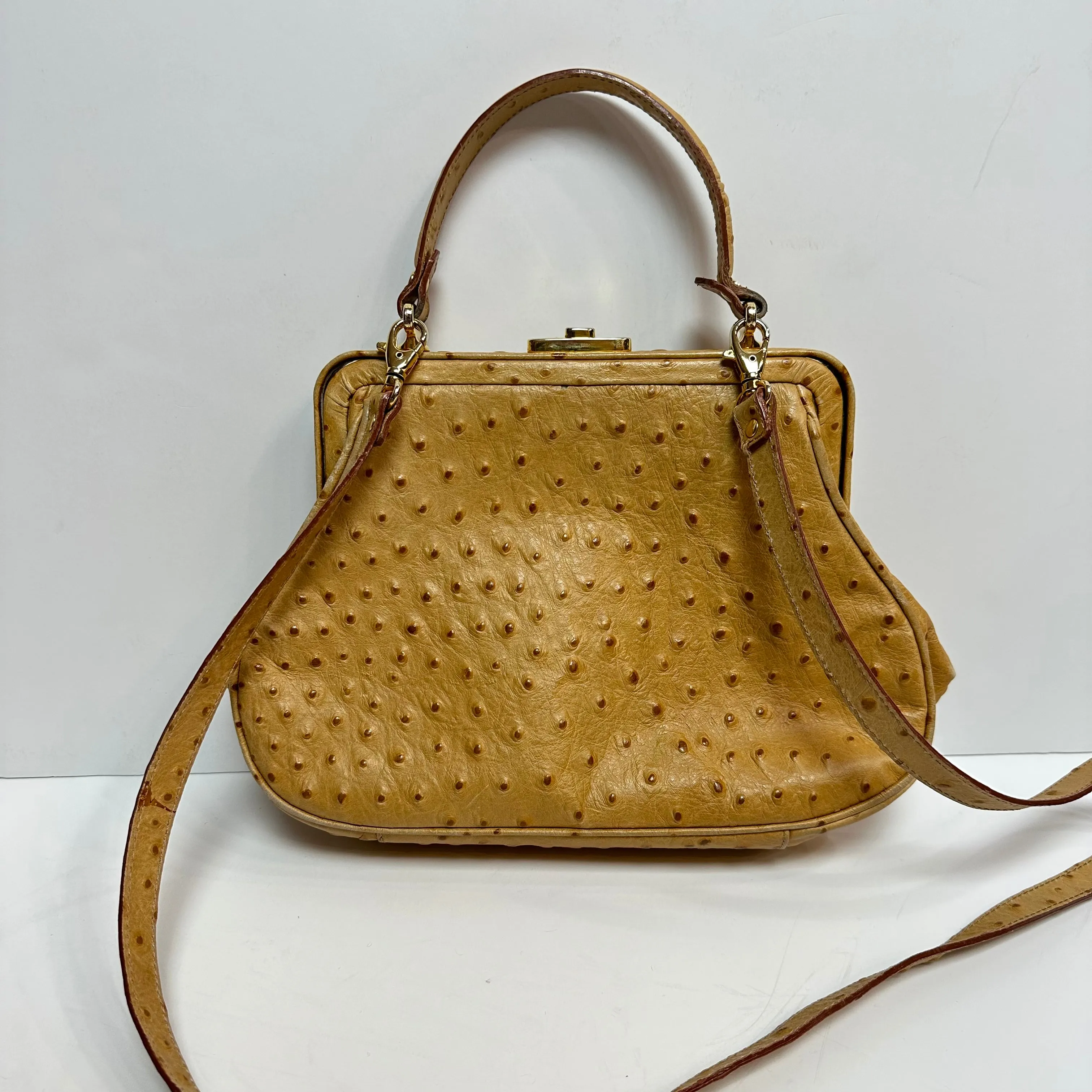 Vintage Saks Fifth Avenue Leather Purse Handbag Top Handle Crossbody Ostrich Printed