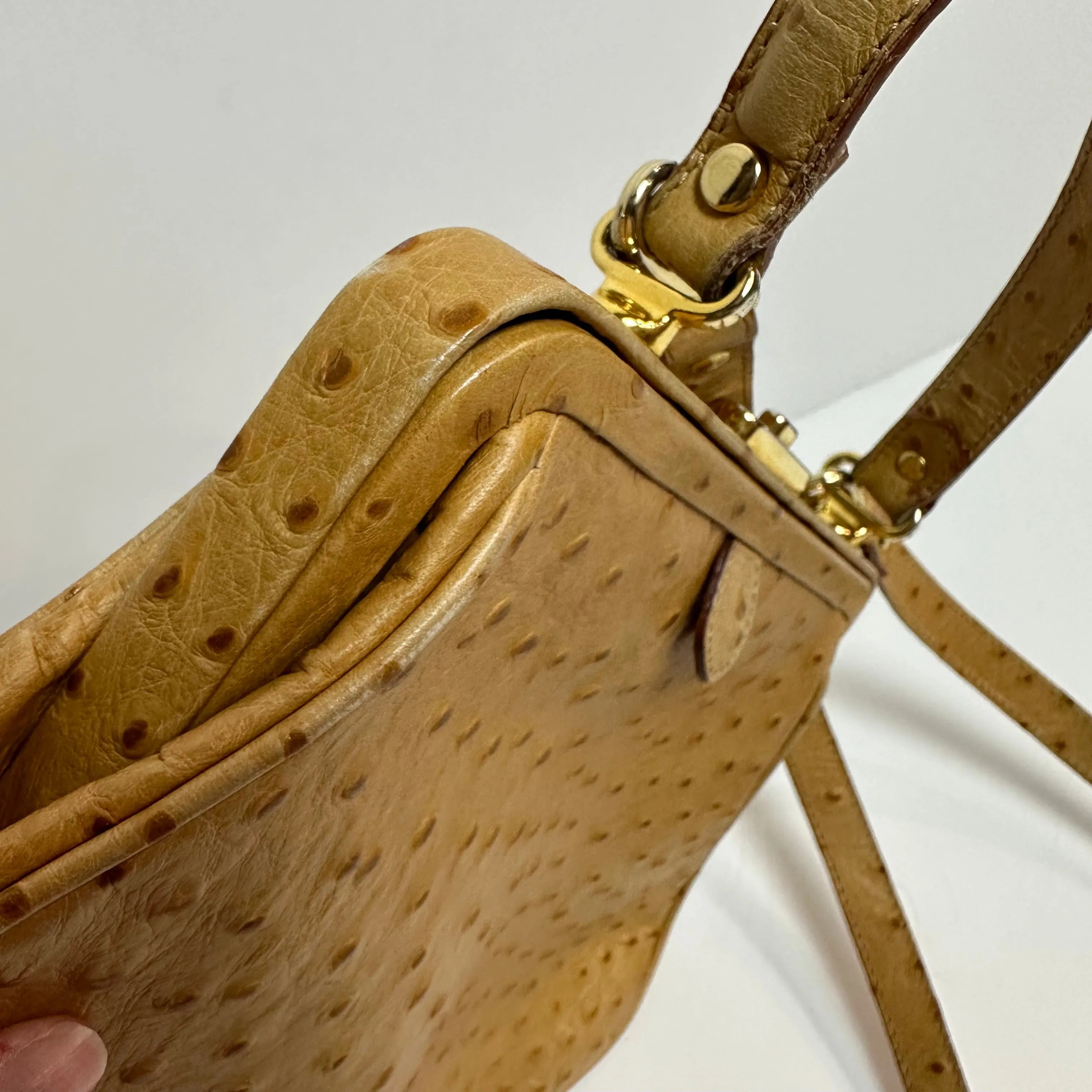 Vintage Saks Fifth Avenue Leather Purse Handbag Top Handle Crossbody Ostrich Printed