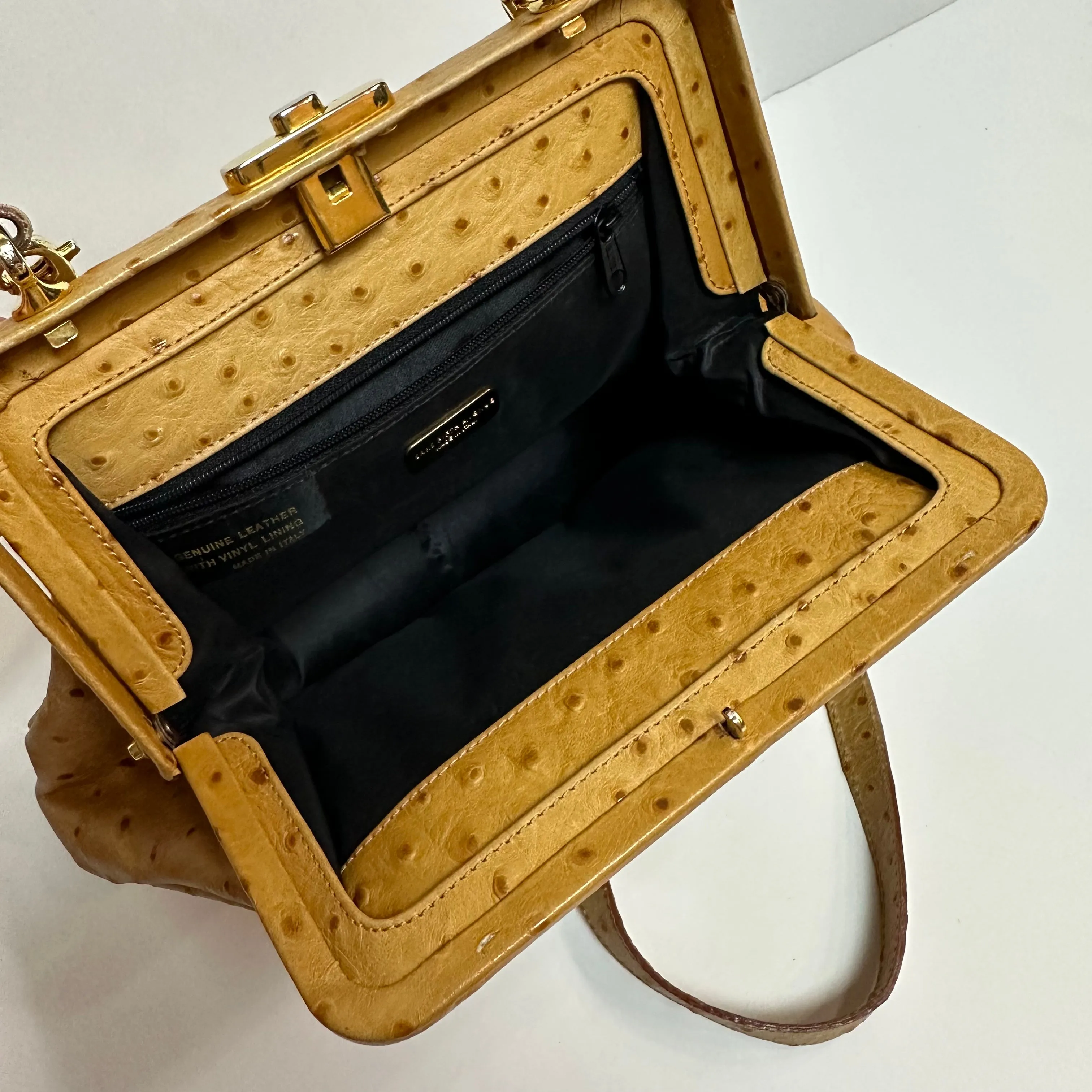 Vintage Saks Fifth Avenue Leather Purse Handbag Top Handle Crossbody Ostrich Printed