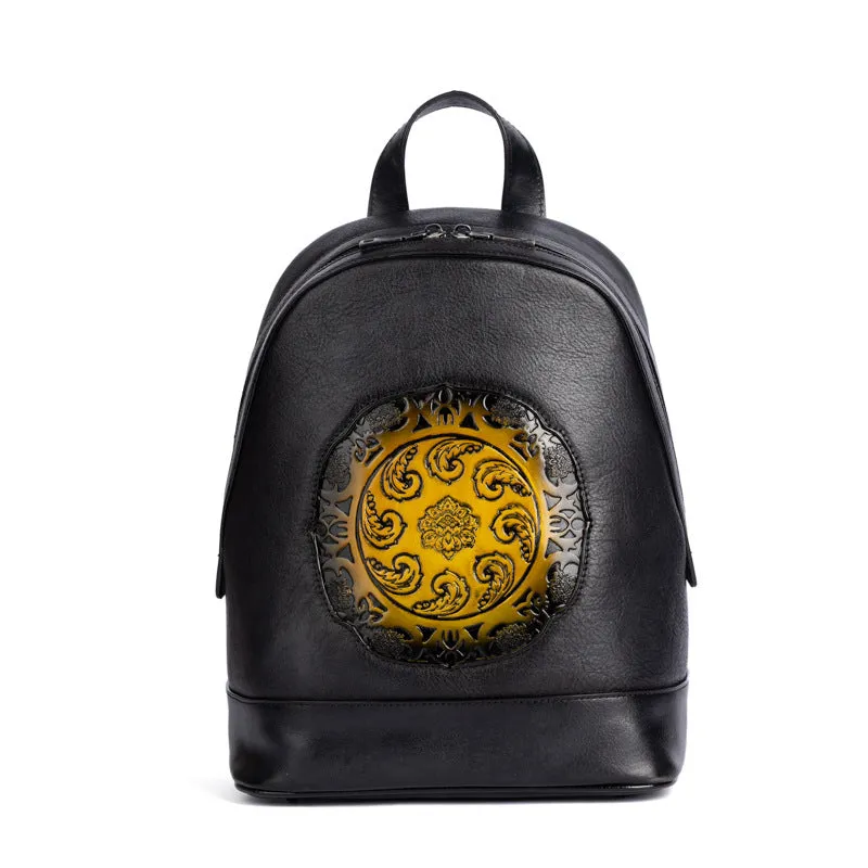 Vintage Vegetable Tanned Leather Embossing Backpack for Women C319
