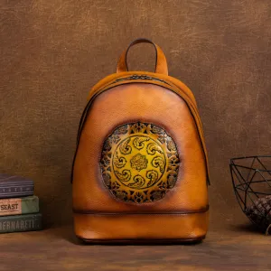 Vintage Vegetable Tanned Leather Embossing Backpack for Women C319
