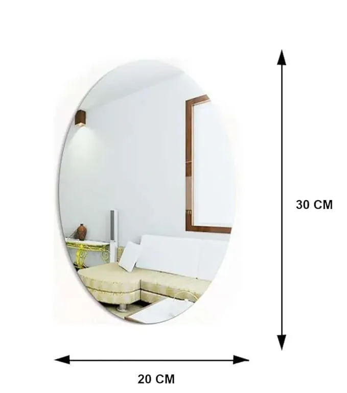 VJML Oval Shape Adhesive Mirror Sticker for Wall on Tiles Bathroom Bedroom Living Room Basin Mirror Bathroom Wall Mirror Stickers Unbreakable Plastic Vanity Mirror, Dressing Table Makeup Mirror (PL)