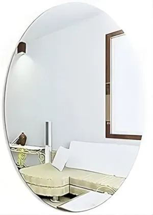 VJML Oval Shape Adhesive Mirror Sticker for Wall on Tiles Bathroom Bedroom Living Room Basin Mirror Bathroom Wall Mirror Stickers Unbreakable Plastic Vanity Mirror, Dressing Table Makeup Mirror (PL)