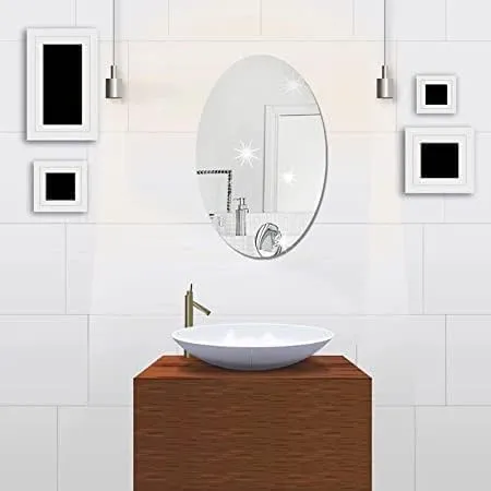 VJML Oval Shape Adhesive Mirror Sticker for Wall on Tiles Bathroom Bedroom Living Room Basin Mirror Bathroom Wall Mirror Stickers Unbreakable Plastic Vanity Mirror, Dressing Table Makeup Mirror (PL)