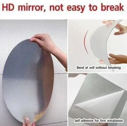 VJML Oval Shape Adhesive Mirror Sticker for Wall on Tiles Bathroom Bedroom Living Room Basin Mirror Bathroom Wall Mirror Stickers Unbreakable Plastic Vanity Mirror, Dressing Table Makeup Mirror (PL)