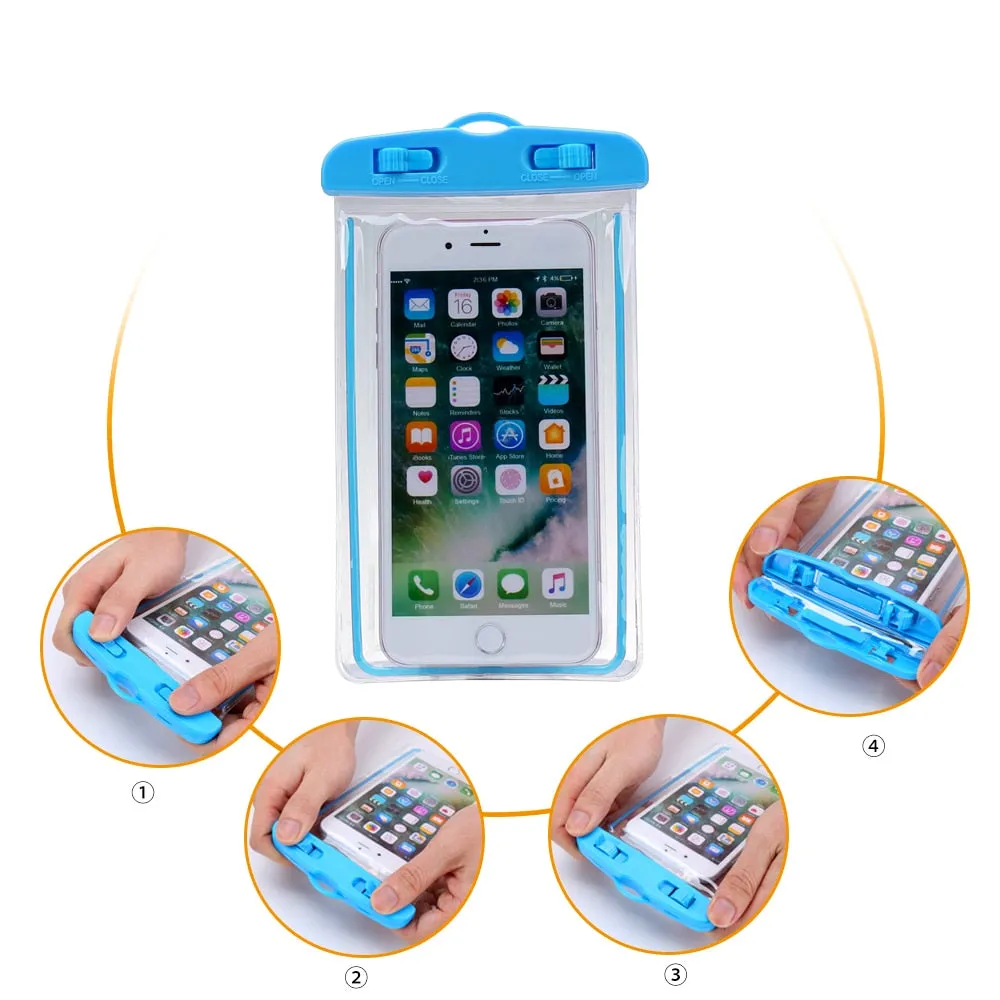 Waterproof Bag Mobile Phone Case for iPhone X 8 Underwater Luminous Phone Pouch Cover for Samsung S9 Clear PVC Sealed Swim Case