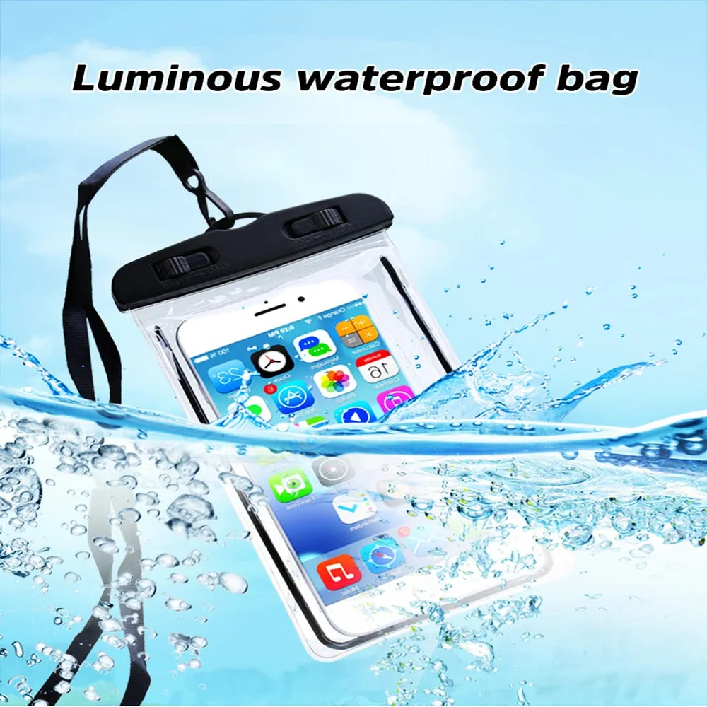 Waterproof Bag Mobile Phone Case for iPhone X 8 Underwater Luminous Phone Pouch Cover for Samsung S9 Clear PVC Sealed Swim Case