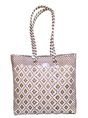 White and Gold Recycled Plastic Tote