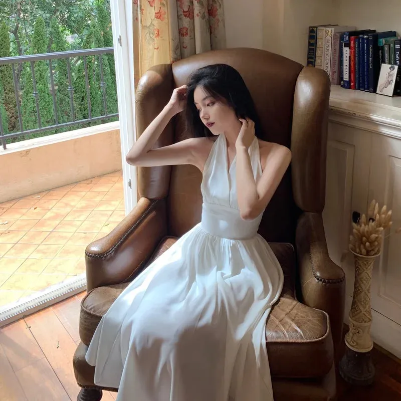 White Elegant Graceful Halter Dress