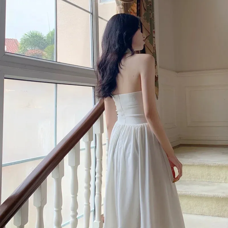 White Elegant Graceful Halter Dress