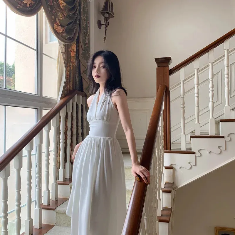 White Elegant Graceful Halter Dress