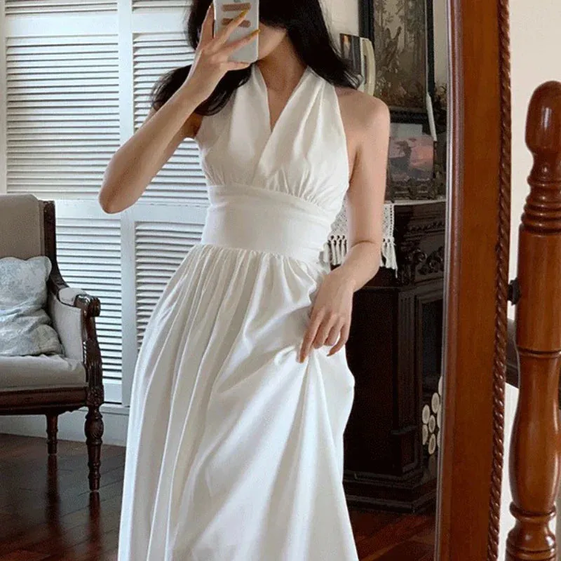 White Elegant Graceful Halter Dress