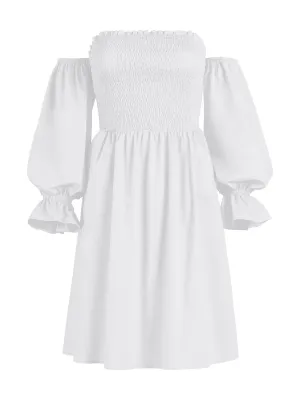 White Smocked Off-The-Shoulder Dress