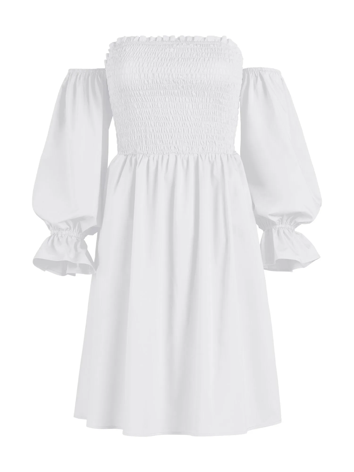 White Smocked Off-The-Shoulder Dress