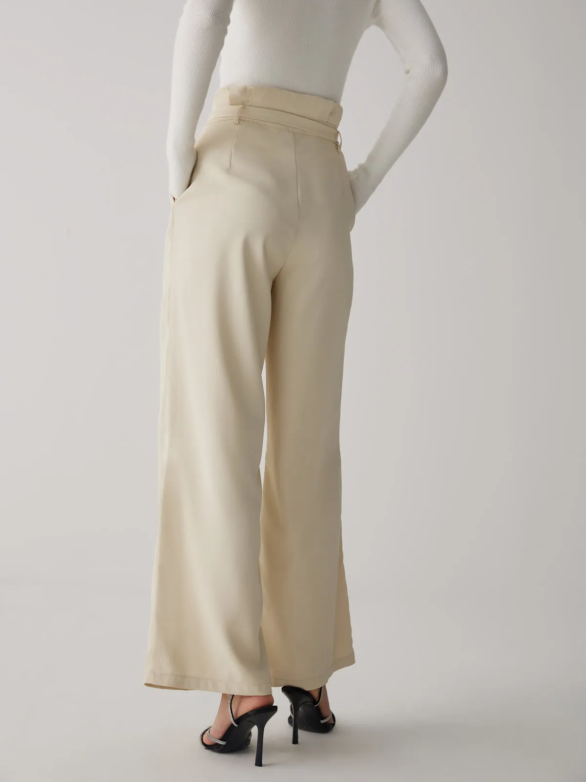 Wide-Leg Long Graceful Pants With Belt