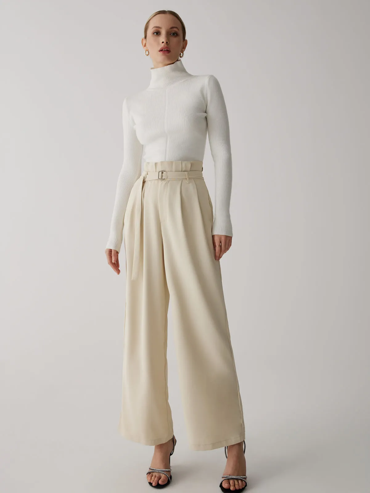 Wide-Leg Long Graceful Pants With Belt