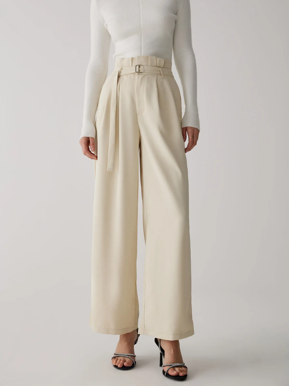 Wide-Leg Long Graceful Pants With Belt