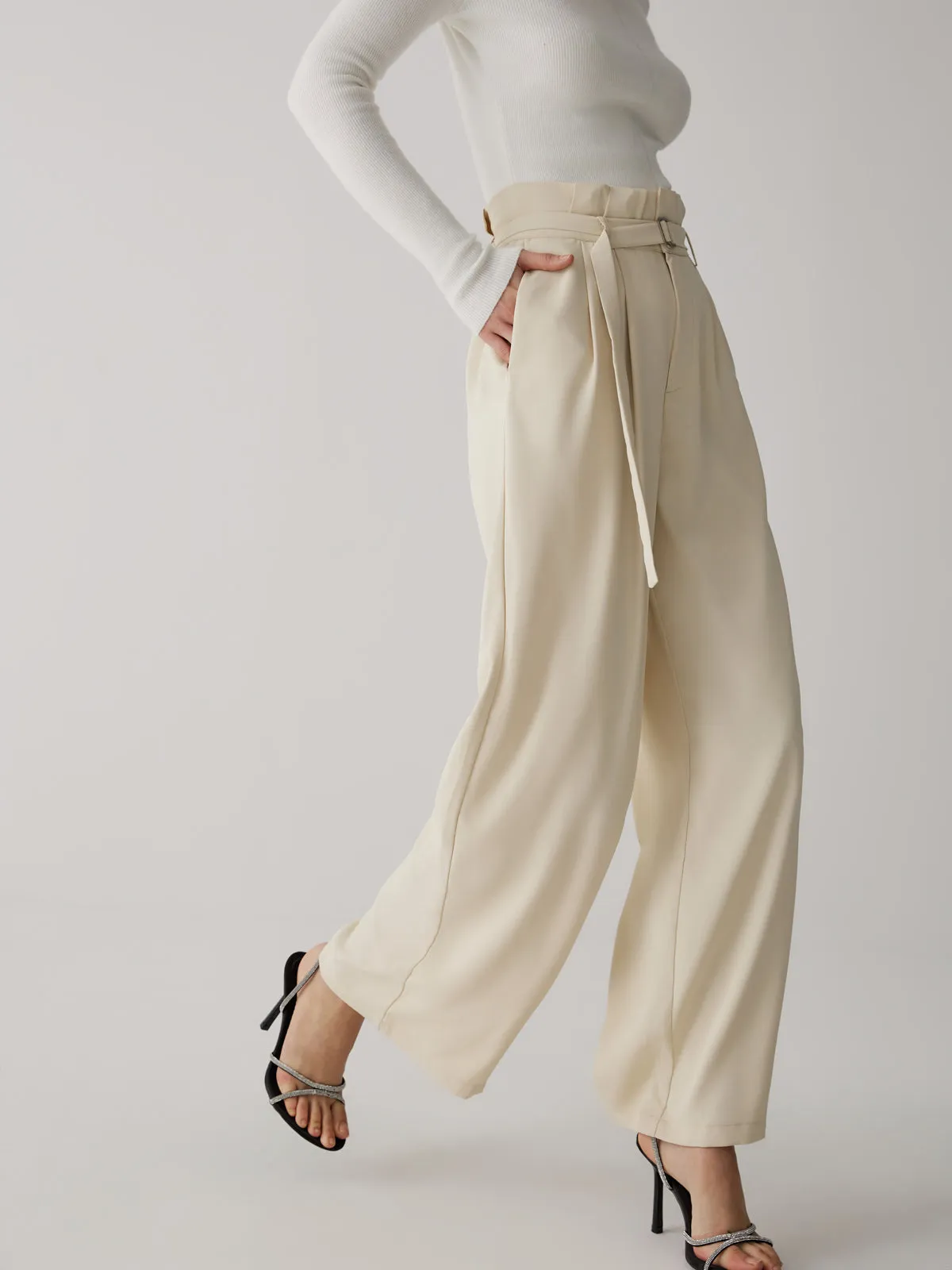 Wide-Leg Long Graceful Pants With Belt