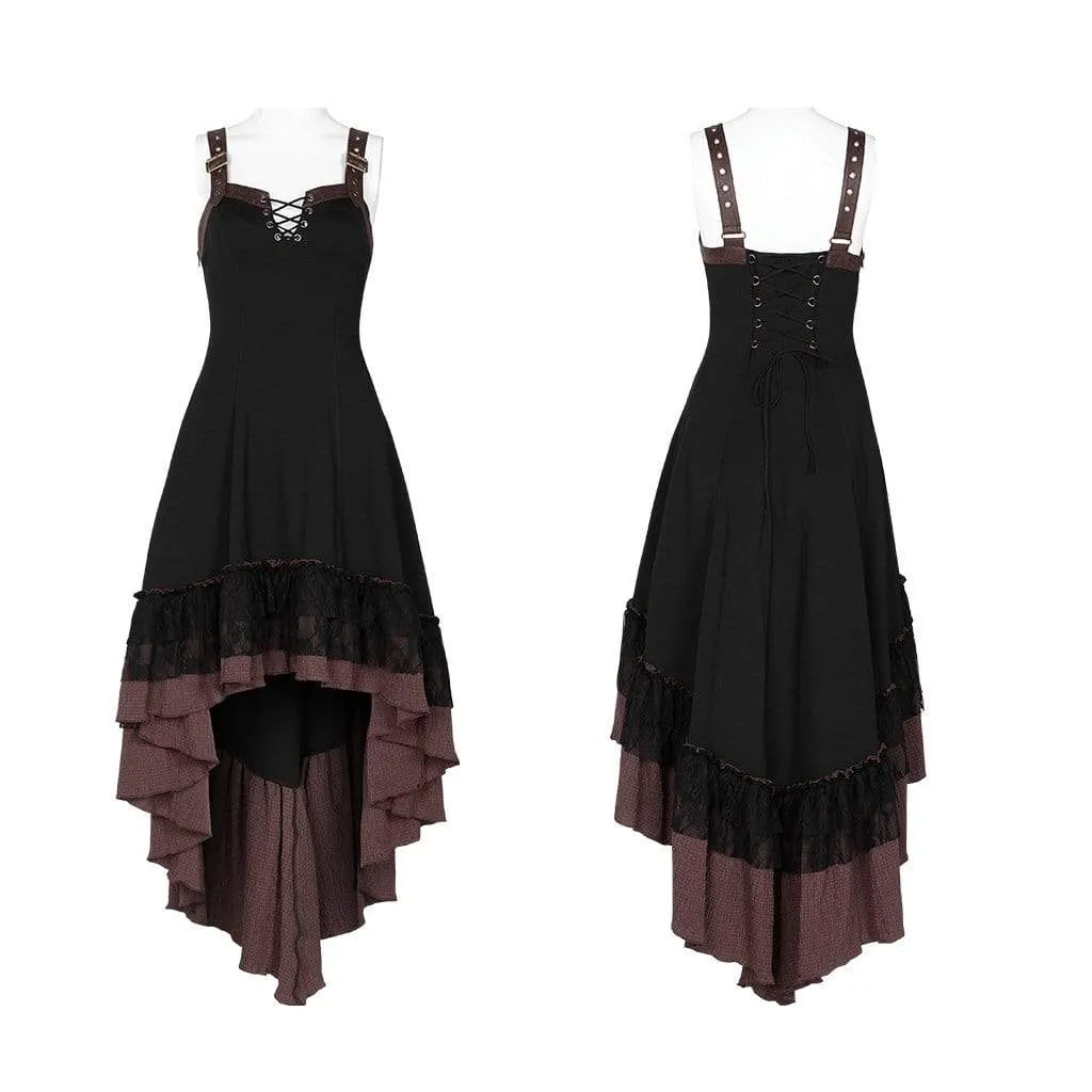 Women's Gothic Contrast Color Strappy Irregular Slip Dresses With Bag