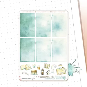 Writing At Dawn - Watercolor Planner Stickers - 1,5’’ Fullboxes Blue