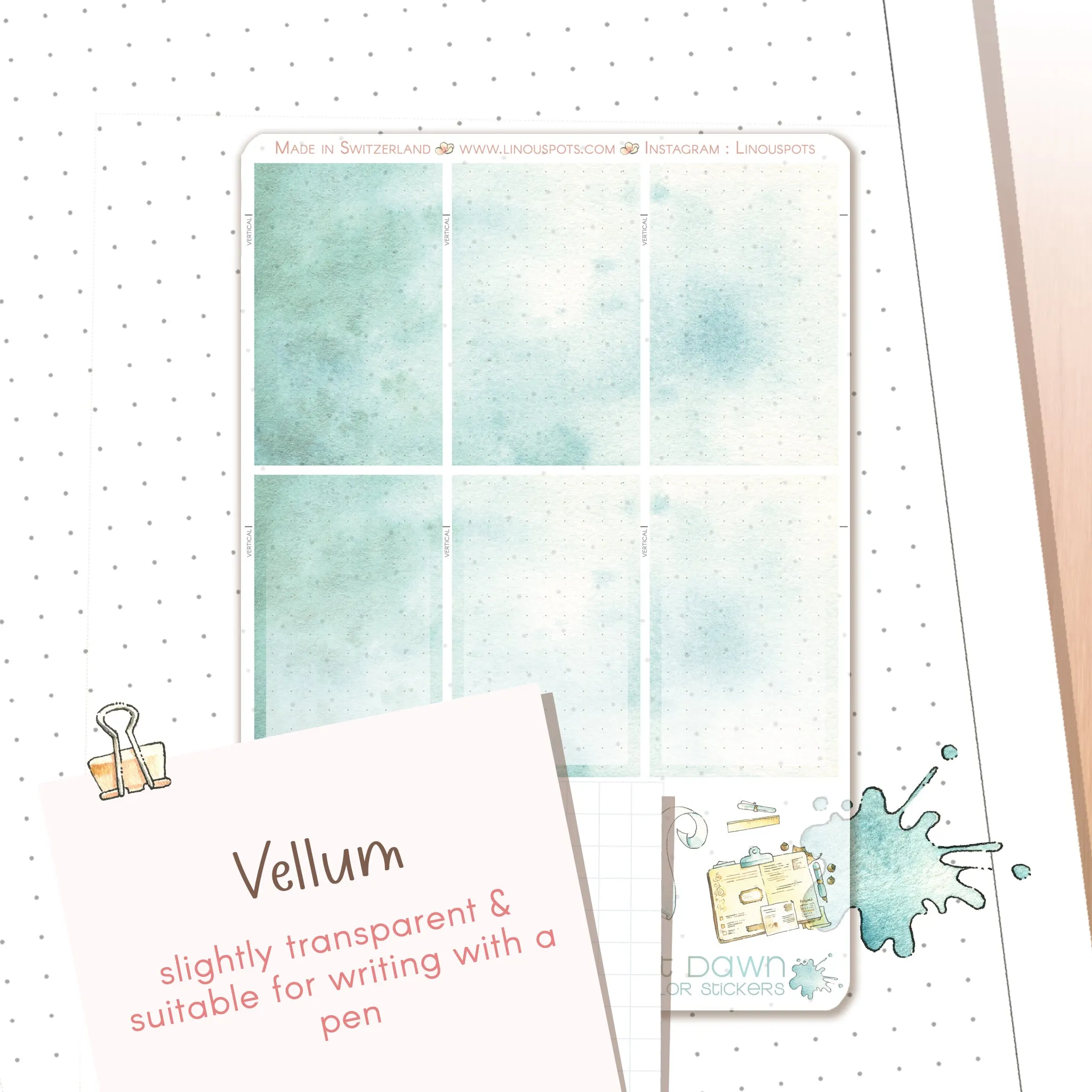 Writing At Dawn - Watercolor Planner Stickers - 1,5’’ Fullboxes Blue